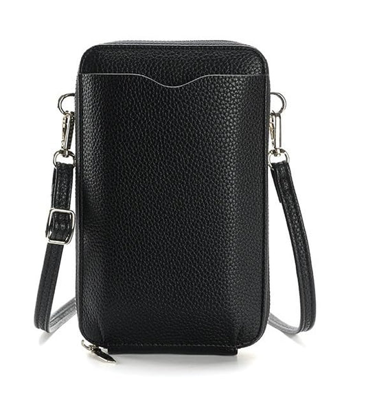 DOB SECHS Leather Passport Wallet Crossbody Phone Bag, RFID Blocking Passport Holder Credit Cards Case for Women - color: Black-41