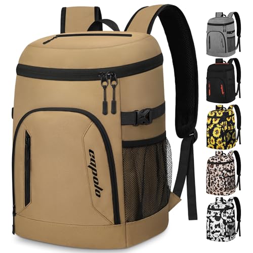 Capolo Cooler Backpack for Men Women Insulated Backpack Cooler Leak Proof Thermal Bag Beverage Soft Cooler Bag Lunch Backpack for Camping 30/45 Cans - color: Khaki, size: 30 Cans
