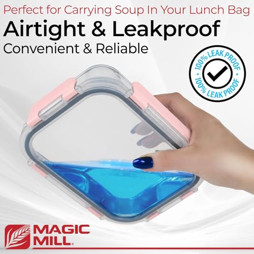 Magic Mill Premium Borosilicate Glass Food Storage Containers with lids Set | 24pc Sets with 12 Bowls & 12 Airtight Locking Lids for Lunch & Meal Prep, Safe for Oven, Freezer, Dishwasher, BPA-Free - color: Pink