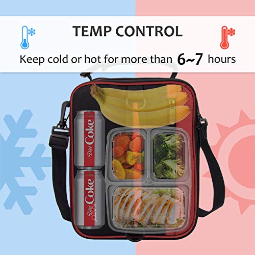 Tirrinia Expandable Insulated Lunch Bag for Men Women – Leakproof Reusable Cooler LunchBox for Kids & Adults with Shoulder Strap, Perfect for Work, School, Office, Travel,Red - color: Red