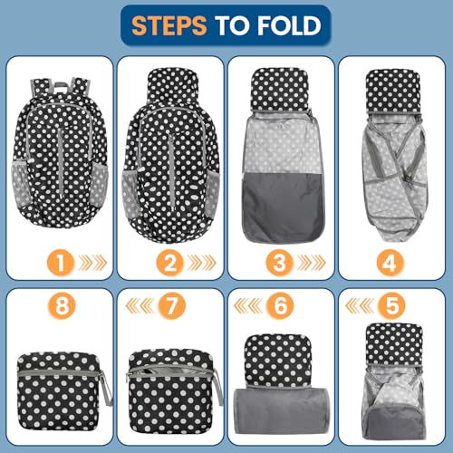 ZOMAKE Ultra Lightweight Packable Backpack 25L - Foldable Hiking Backpacks Water Resistant Small Folding Daypack for Travel(Black,White polka dots) - color: Black,white Polka Dots
