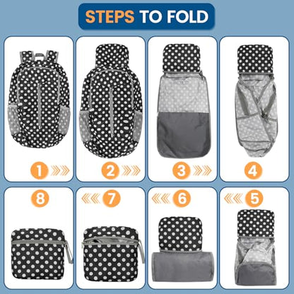ZOMAKE Ultra Lightweight Packable Backpack 25L - Foldable Hiking Backpacks Water Resistant Small Folding Daypack for Travel(Black,White polka dots) - color: Black,white Polka Dots