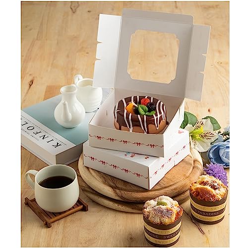 20 Pack Bakery Boxes with Window Small 6x6x2 inch for Cookie, Candy, Pastry, Brownie, Chiffon Cake, Tart, Pie, Waffle (White-Flora) - color: White-Flora