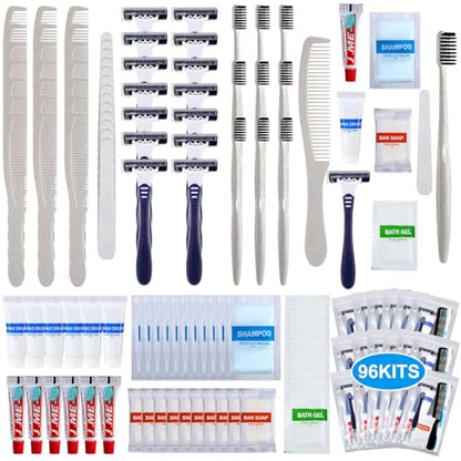 Suclain 96 Pack Hygiene Kits Bulk for Homeless Travel Size Toiletries and Dental Hygiene Kit Homeless Care Package Supplies Charity Donation Ready for Shelter Church Emergency Prep