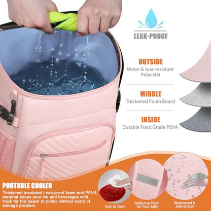 Cooler Backpack Insulated Leakproof Waterproof Backpack Cooler Bag 30/45 Cans, Large Capacity Lightweight Travel Camping Beach Backpack Cooler Ice Chest for Men and Women - color: light pink, size: 30 Cans