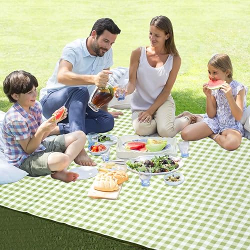 HX&OD Outdoor Picnic Blanket 80"X80" Picnic Mat Extra Large Camping Blanket Beach Blanket Foldable Waterproof Sand Mat Hiking Travel Family Concerts(Green) - color: Green, size: 80”x 80”