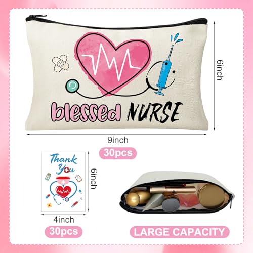 30 Set Nursing Cosmetic Makeup Bag Nurse Survival Kit Nurse Appreciation Gifts for Women Pouch Nurse Gift Funny Travel Toiletry Bag with Thank You Nurse Card for Nurses Practitioner Thank You Gift - style: Nursing