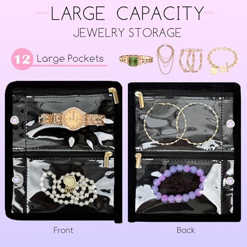 Travel Jewelry Organizer Case,Jewelry Bags for Traveling, Jewelry Binder with 24 Pcs Clear Zipper Velvet Pouches (Inner Pages, 3 PCS) - color: Inner Pages,Black,3 PCS