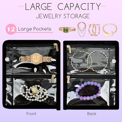 Travel Jewelry Organizer Case,Jewelry Bags for Traveling, Jewelry Binder with 24 Pcs Clear Zipper Velvet Pouches (Inner Pages, 3 PCS) - color: Inner Pages,Black,3 PCS
