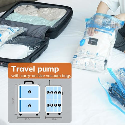 MONVANE Vacuum Storage Bag Set with Cordless Electric Air Pump, 8 Pack(45 * 35cm) Double Zip Seal Space Saver Bag, Vacuum Sealer Bags for Travel and Outdoor Storage