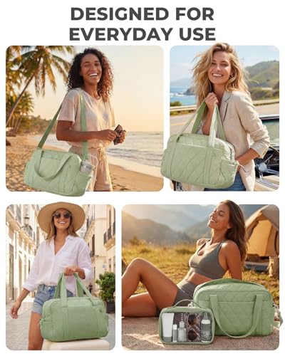 Percover Weekender Bag for Women, Ultra Lightweight Travel Duffle, Carry On Personal Item Overnight Bag with Toiletry Pouch & Compartments, Quilted Gym & Travel Bag, Mint Green - color: Mint Green
