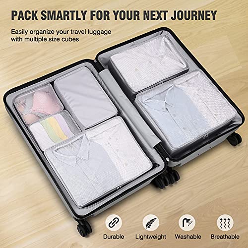 Mossio 6 Set Packing Cubes with Shoe Bag - Lightweight Travel Luggage Suitcase Organizers - color: Grey