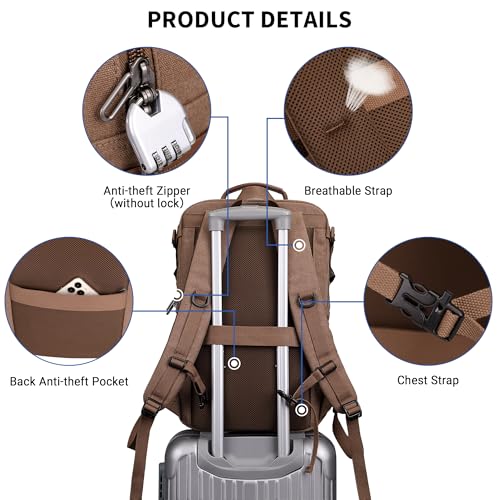 WITZMAN Canvas Travel Backpack for Men Multiple Pockets Fit 16 inch Laptop Backpack Carry-on Airline Approved(A8025 Brown) - color: Brown