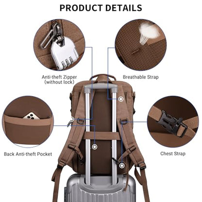 WITZMAN Canvas Travel Backpack for Men Multiple Pockets Fit 16 inch Laptop Backpack Carry-on Airline Approved(A8025 Brown) - color: Brown