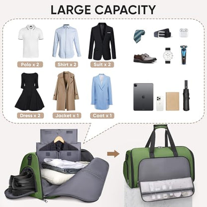 BALEINE Travel Garment Bag, Travel Suit Bag for Men, Water Resistant Carry on Garment Bag for Hanging Clothes, Garment Duffel Bag for Travel Business (Green-Convertible) - color: Green-Convertible