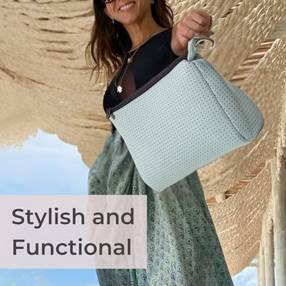 POPUPS Large Makeup Bag with Zipper - Waterproof Neoprene Cosmetic Bag 7.7 x 10.75 x 5 inches - Pouch Minty Green - color: Basic Minty-Green