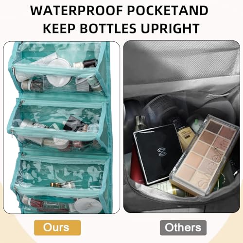 ROYALFAIR Roll Up Makeup Bag, Waterproof Toiletry Bag for Women, Hanging Travel Organizer with Jewelry Organizer Compartment, Extra Large 4 Clear TSA Approved (light blue) - color: Blue