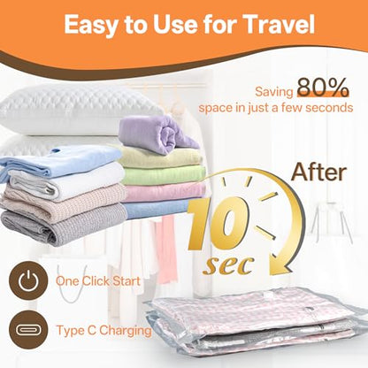12 Pack Vacuum Seal Bags with Rechargeable Wireless Pump Set, Space Saver Bags Compression Packing Bag for Travel Clothing Clothes - size: 12 Bags + Cordless Pump