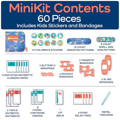 KeepGoing Small Travel First Aid Kit Kids – 60 Pc. Mini First Aid Kit for Purse, Diaper Bag, & Backpack with Latex-Free Bandages – 4 Oz., & 4.5 x 3.5 x 2 in, TSA-Approved - style: Signature