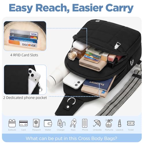 Anti Theft Sling Bag for Men & Women, Lightweight Puffer RFID Crossbody Bag for Travel, Commuting & City Walking, Hands-Free Everyday Essentials Bag Black - color: Black