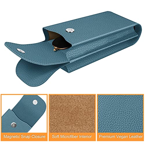 FINTIE Double Glasses Case with Carabiner Hook, Portable Vegan Leather Eyeglass Case Anti-scratch Sunglasses Pouch - color: Ocean Blue