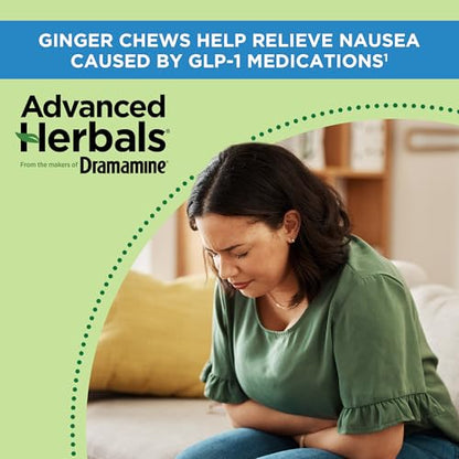 From the Makers of Dramamine, Advanced Herbals Ginger Chews for Nausea Relief, Morning Sickness Relief & Motion Sickness Relief During Travel, Lemon-Honey, 20 Count - size: 20 Count (Pack of 1)