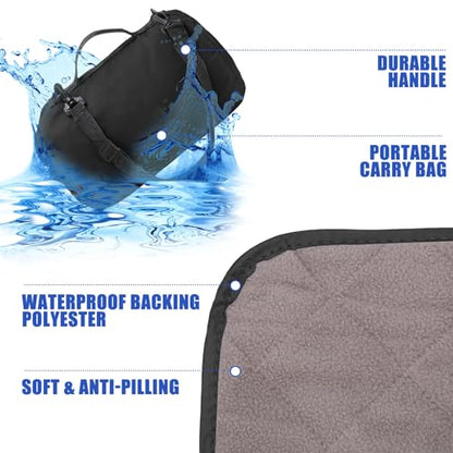 Tranqun 2 Large Outdoor Blanket 78'' x 55'' Quilted Windproof Waterproof Fleece Sandproof Stadium Foldable Warm Blanket for Camping Picnic Sporting Events Cold Weather (Black) - color: Black