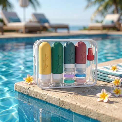 DEPOZA Travel Bottles Kit (16 Pack) - TSA Approved, Leak Proof Silicone Squeezable Containers for Toiletries. Complete Set with Jars, Sprayers & Bag (Wine Red) - color: Wine Red