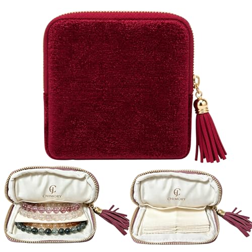 2026 Travel Jewelry Case Organizer, Portable Travel Jewelry Organizer, Jewelry Pouch for Journey Rings Crystal Bracelet & Bangle Organizer with Tassel Zipper, Mothers Day Gifts for Women, Wine Red - color: Wine Red