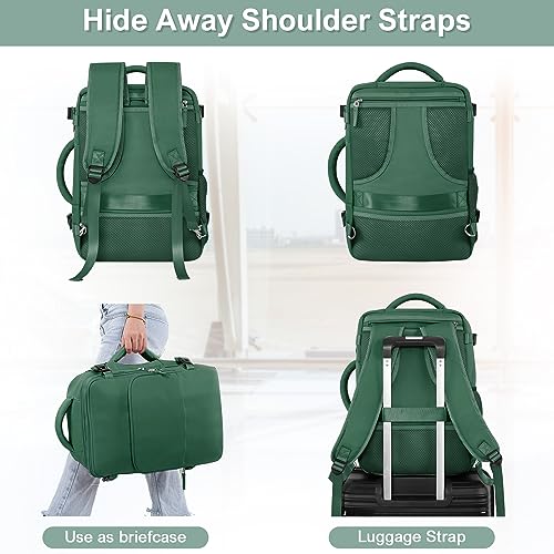 Sinaliy Travel laptop Backpack for Women, Personal Item Size Flight Approved, 16 Inch Laptop Bag with Multi-Pockets, Hiking Backpack, Waterproof Carry On Backpack Casual Daypack Backpack - color: Green, size: Large