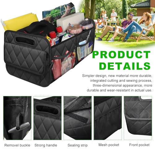 Car Trunk Organizer, Multi-Compartment Auto Trunk Storing Bag with Pockets, Collapsible Organizer and Storage for Sedans, SUVs, Trucks, Universal Interior Car Accessories (Black)