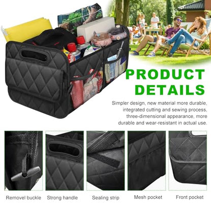 Car Trunk Organizer, Multi-Compartment Auto Trunk Storing Bag with Pockets, Collapsible Organizer and Storage for Sedans, SUVs, Trucks, Universal Interior Car Accessories (Black)