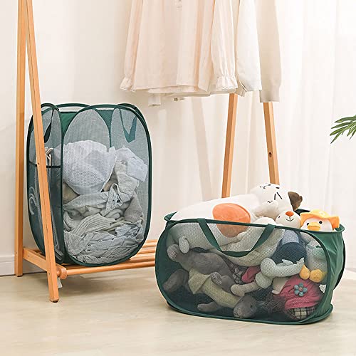 4 Pcs Mesh Popup Laundry Hamper, Opening Laundry Basket,Popup Laundry Basket with Durable Handles,Foldable Pop-up Mesh Hamper Dirty Clothes Basket for Clothes & Laundry-Home Organization - color: White