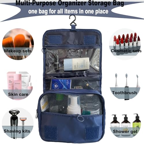 L&FY Hanging Travel Toiletry Bag Women's Cosmetic Organizer Makeup Pouch Men's Dopp Kits With Handle(Navy) - color: Navy, size: Compact Size