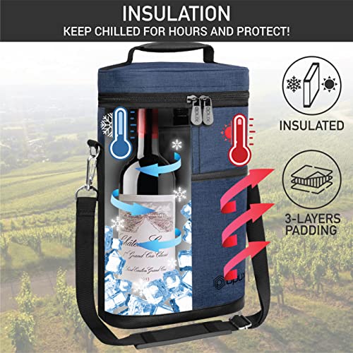 opux 2 Bottle Wine Carrier Tote, Insulated Leakproof Wine Cooler Bag, Wine Travel Bag for Picnic BYOB Beach, Portable Wine Bottle Carrying Case, Gift for Wine Lover Women Men Christmas, Navy - color: Heather Navy
