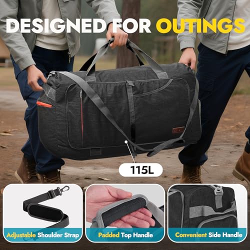 Canway 115L Travel Duffel Bag, Foldable Weekender Bag with Shoes Compartment for Men Women Water-proof & Tear Resistant (Panther Black, 115L) - color: Panther Black, size: 115L