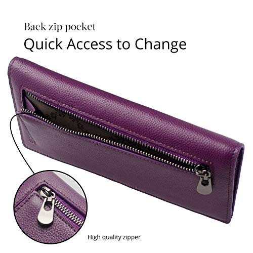 Bveyzi Ultra Slim Thin Leather RFID Blocking Credit Card Holder Bifold Clutch Wallets for Women - color: Purple