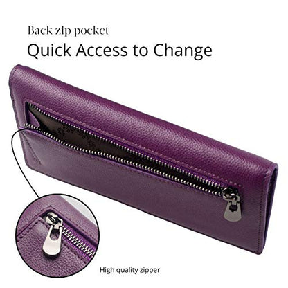 Bveyzi Ultra Slim Thin Leather RFID Blocking Credit Card Holder Bifold Clutch Wallets for Women - color: Purple
