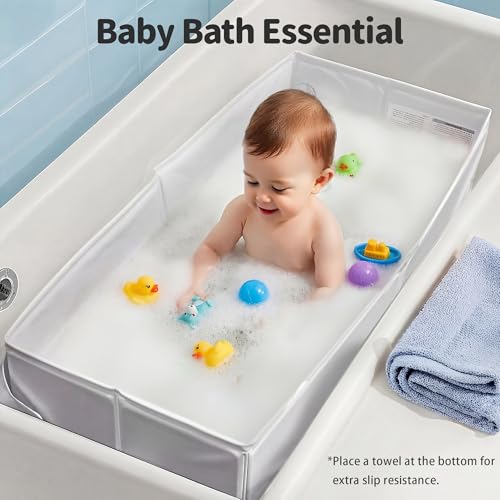 Baby Bathtub for 6M-3Y Toddler, Baby Shower Gifts & Registry Search for Boys Girls, Collapsible & Portable Bathtub for Beach Vacation Travel, Bath Essentials for Toddler, Newborn, Kids