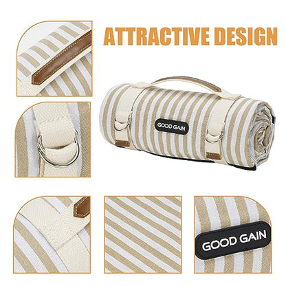 G GOOD GAIN Picnic Blankets Waterproof Extra Large - Outdoor Blanket Sand Free Foldable with Carry Strap for Beach, Camping, Park Grass, Hiking, Travel, Concerts, Indoor (Sand Yellow) - color: Sand Yellow