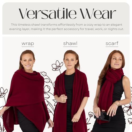 Velanio Cashmere 100% Cashmere Knitted Wrap Pashmina Shawl Extra Large Scarf Stole for Women Travel - color: Maroon