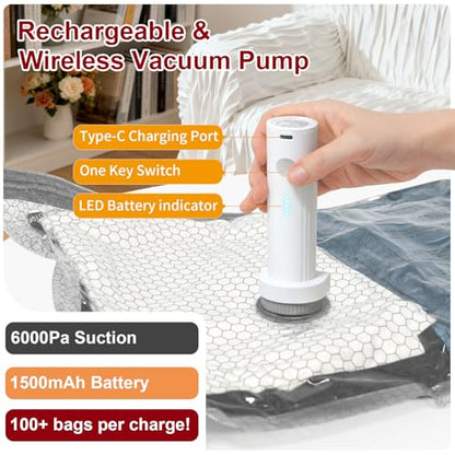 Rechargeable Wireless Pump Travel Storage Bags Set, 15 Combo (5XS/5S/5M) Portable Space Saver Bags for Travel & Home, Vacuum Compression Packing Seal for Clothes, Blankets, Home Seasonal Storage - size: 15 Combo (5XS/5S/5M)