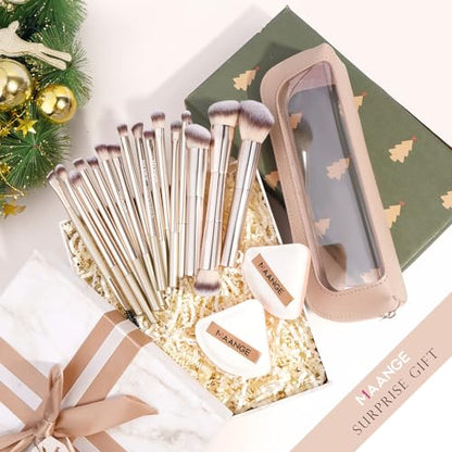 MAANGE Makeup Brush Set 19 PCS Travel Makeup Brushes Eyeshaowder Powder Concealers Foundation Professional Make Up Brush Set with Case (Gold) - color: Gold