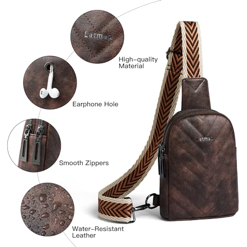 LATMAP 7L Sling Bag for Women Men Leather Small Sling Backpack Daypack Anti Theft Fanny Pack Crossbody Purse Travel - color: Small Size-coffee