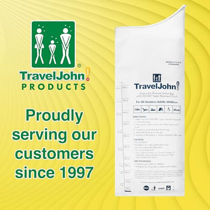 TravelJohn Disposable Urinal Bags – Road Trip Essentials for Men, Women & Kids – Odorless Leakproof Portable Urine Bags – Ideal for Camping, Emergencies & Long Car Rides (TJ1A-C) - style: 6 Pack