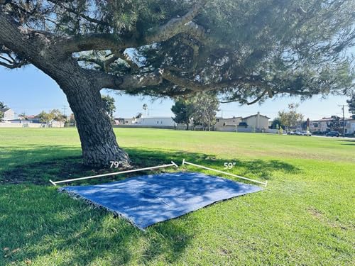 Picnic Blanket Extra Large Waterproof with Strap 59"x79" - Machine Washable Tassels Faux Wool Cashmere for Park, Grass, Camping, Hiking, Concerts (Blue with white shoulder strap, 59"X79") - color: Blue With White Shoulder Strap
