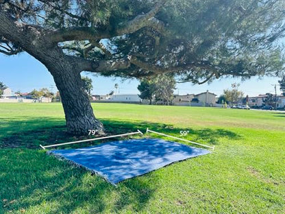 Picnic Blanket Extra Large Waterproof with Strap 59"x79" - Machine Washable Tassels Faux Wool Cashmere for Park, Grass, Camping, Hiking, Concerts (Blue with white shoulder strap, 59"X79") - color: Blue With White Shoulder Strap