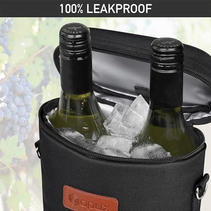 opux Wine Bag 2 Bottle Wine Tote Carrier, Insulated Wine Cooler Bag for Travel Picnic, Leakproof Portable Bottle Padded Case, Wine Gifts For Women Men Wine Lovers Christmas, Black - color: Solid Black