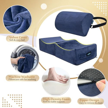 AOSSA BBL Pillow After Surgery for Sitting, Driving - Brazilian Butt Lift Seat Cushion & Back Support Set, Foldable Booty Pillow for Car, Travel, Office - Post Surgery Lipo Recovery Supplies (Blue)