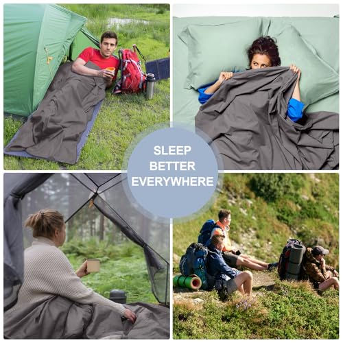 Sleeping Bag Liner,Travel Sheet & Adult Sleep Sack, Camping Sheets Travel Sleep Sack for Backpacking,Hotels & Hostels -Lightweight Single &Double Travel Sheet Camping Sheets - color: Single Gray